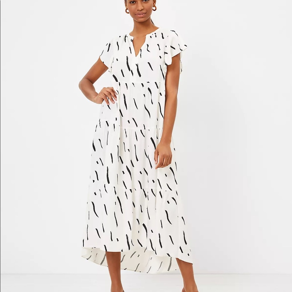 LOFT brushstroke tiered midi dress